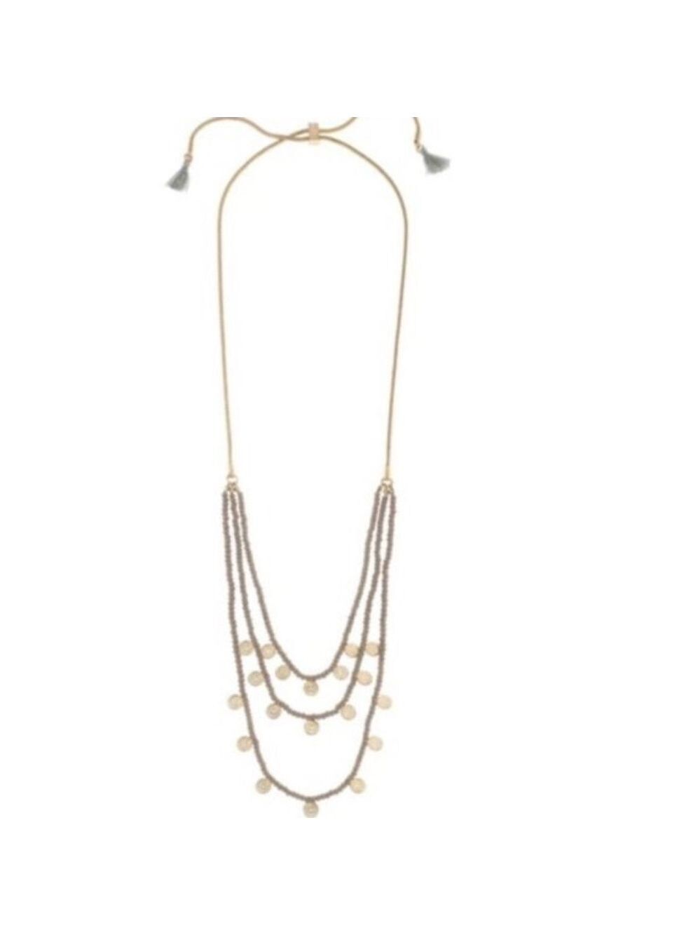 Canvas Three-Row Beads and Coins Bolo Necklace